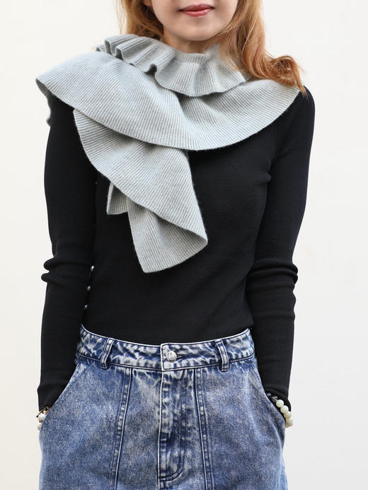 TYNVIE 奢华荷叶边围巾 - 灰绿色 商品图9