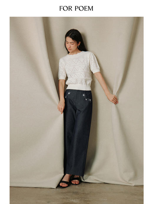 ForPoem 26/SS 原创设计口袋绣花牛仔九分裤 商品图1