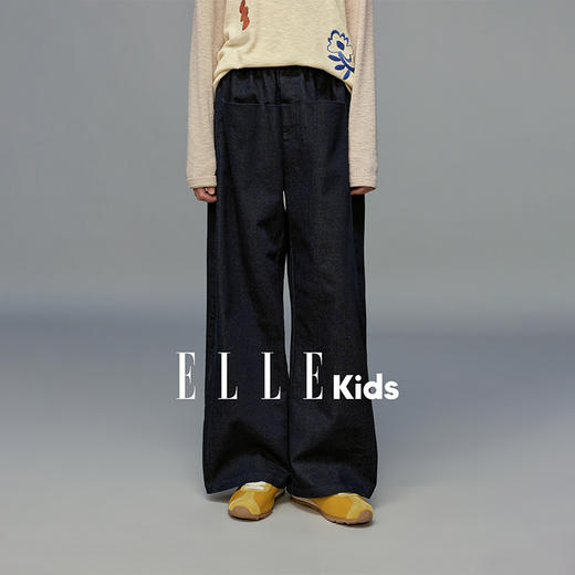 💕春3童装复古水洗全腰松紧弯刀仿牛仔休闲长裤 商品图1