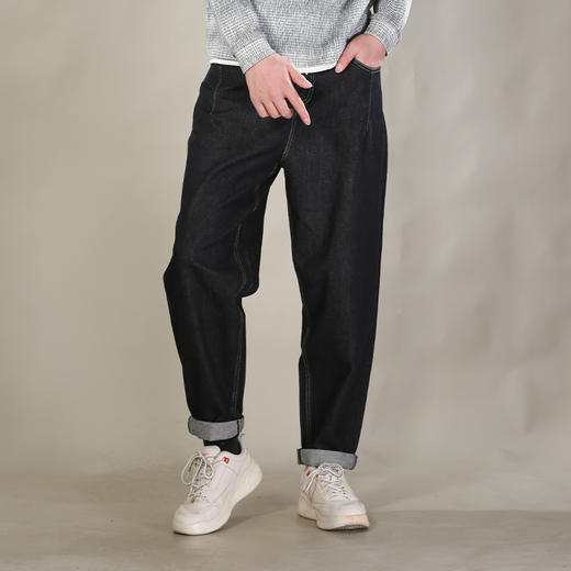 DRONKOO 2026 抽绳松紧腰表袋后口袋贴花色布中厚牛仔长裤 商品图1