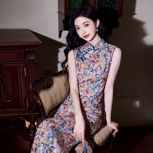 新款春夏无袖旗袍国风炫彩复古旗袍638 商品图3
