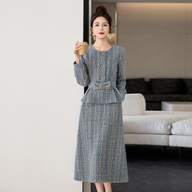 【预售7天】2026春季新款洋气时尚格纹蝴蝶结系带上衣外套半裙两件套裙LB2603