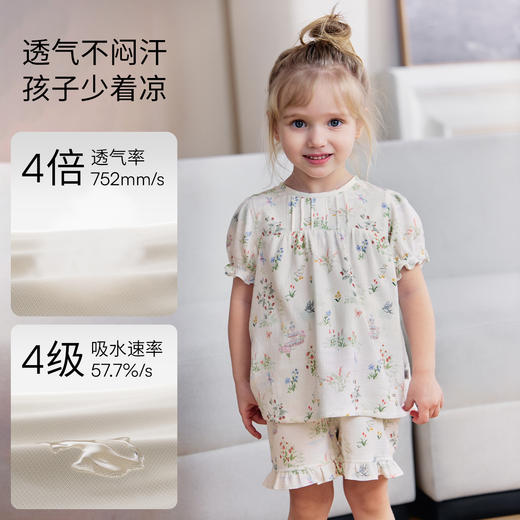 【宝宝服饰】嫚熙弹力丝麻棉儿童家居服套装男女童宝宝睡衣春夏 商品图2