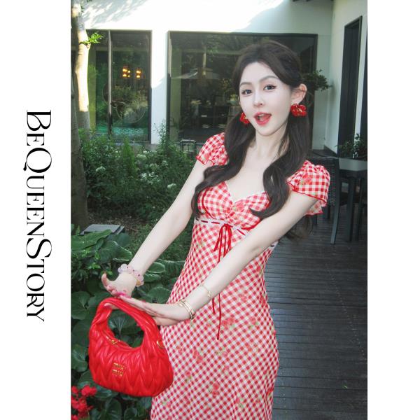 【孤品样衣，不退不换】【苏格兰野餐】轻奢经典格纹乔其纱印花荷叶边连衣裙