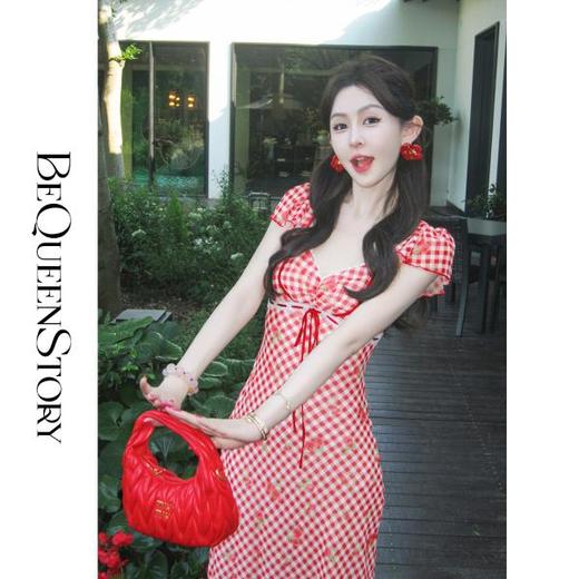 【孤品样衣，不退不换】【苏格兰野餐】轻奢经典格纹乔其纱印花荷叶边连衣裙 商品图0