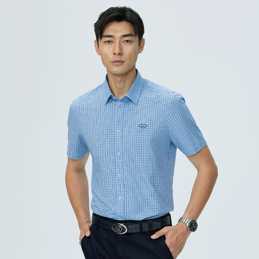 德鲨短袖格子衬衫男青年2026夏新款休闲上衣男装打底衬衣 商品图3
