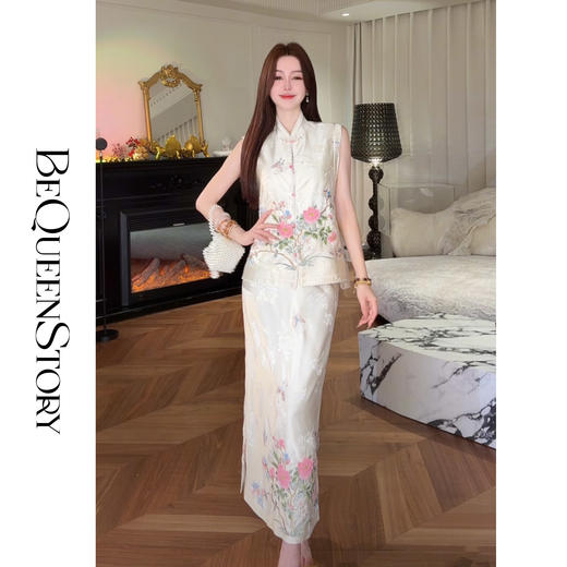 【孤品样衣，不退不换】【花间锦绣】重工国风100人丝印度丝钉珠马甲&半身裙 商品图4