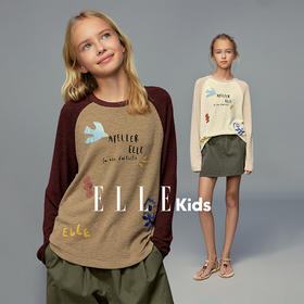 💕春3童装趣味绣花撞色插肩袖圆领长袖T恤W288EL