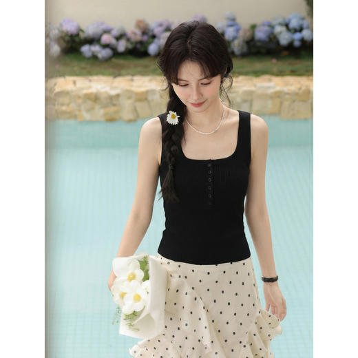 鹿向南「纯白记忆」米白色针织背心吊带春夏款气质显瘦打底上衣女 商品图3