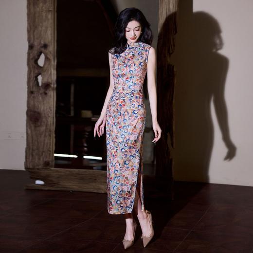 新款春夏无袖旗袍国风炫彩复古旗袍638 商品图1