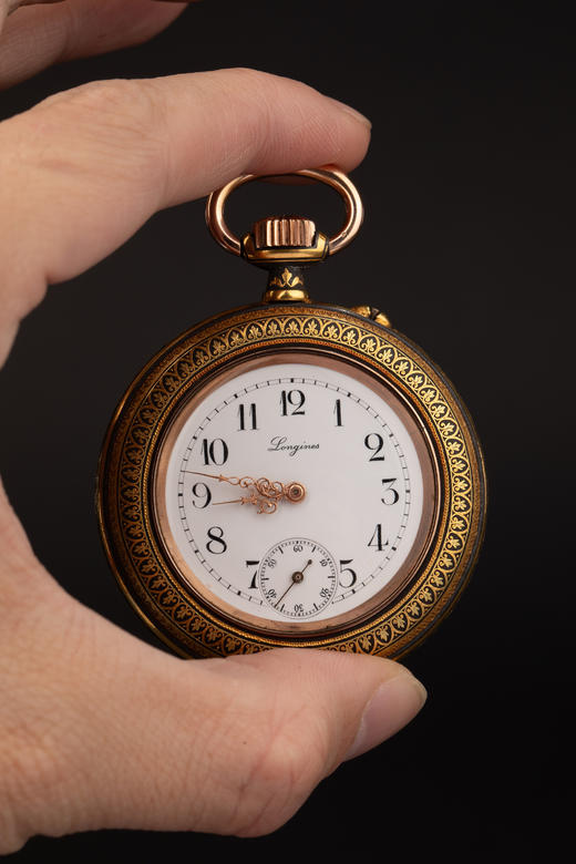 独角鹿西洋古董1900年代瑞士Longines工坊出品大马士革纹饰怀表 商品图2