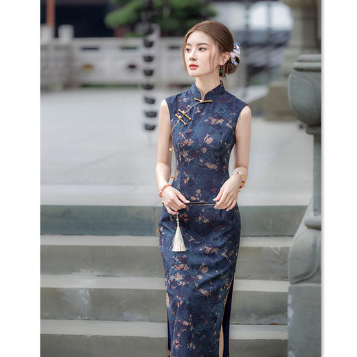 复古国风改良新中式长款，无袖港风旗袍收腰显瘦旗袍裙GX-12609 商品图1