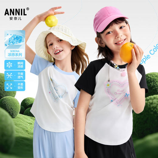 女童圆领短袖针织衫夏季新款安奈儿童装EG621608 商品图0