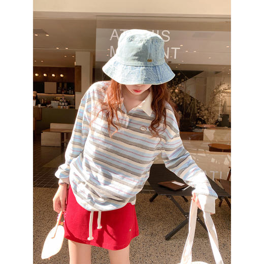 【129元任选2件】现货！韩系条纹长袖polo衫 商品图2