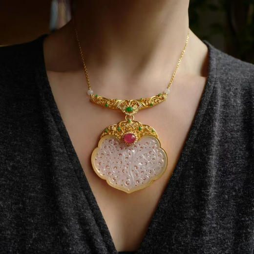 龢盒原创 白冰凝翠 银镶白冰如意大锁三用款 商品图5