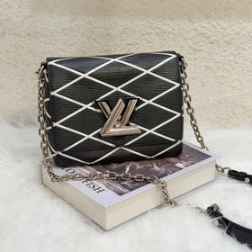 LV Twist 黑白 限定菱格 水波纹 牛皮 小号 金扣 斜挎包