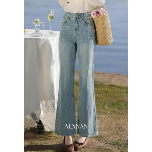 鹿向南「星河无岸」蓝色微喇牛仔裤春季新款时尚设计感休闲长裤女 商品图0