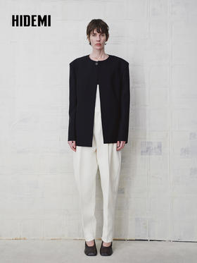 HIDEMI 绵羊毛黑色简约一粒扣宽肩收腰圆领西装西服外套