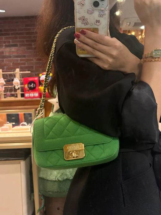Chanel Jersey 针织 绿色 mini 金扣 单肩包 商品图2