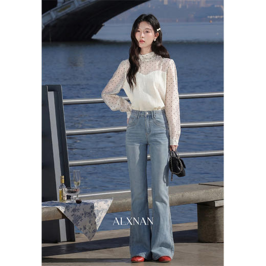 鹿向南「情深缘浅」修身微喇牛仔长裤女春新款时尚百搭紧身休闲裤 商品图4