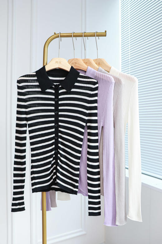 轻氧衫|法式修身翻领针织衫 商品图3