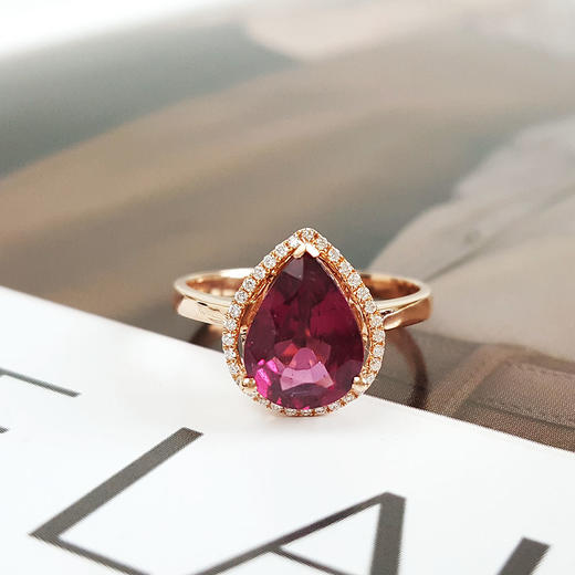 【天然正品】AU750玫瑰金镶钻镶天然水滴型紫牙乌2.519克拉石榴石戒指10.5*8.1MM（皆取最大值）16号（戒圈可改）270126NJS10 商品图4