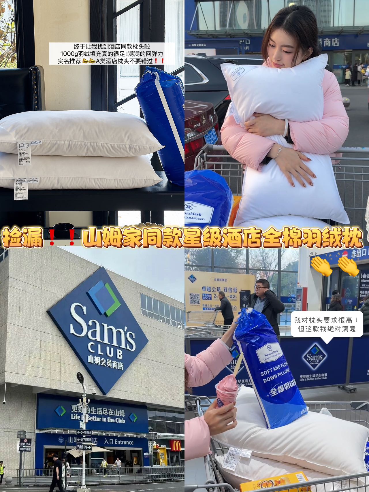山姆正品尾货！ 山姆家同款星级酒店全棉羽丝绒枕   尺寸48*74cm