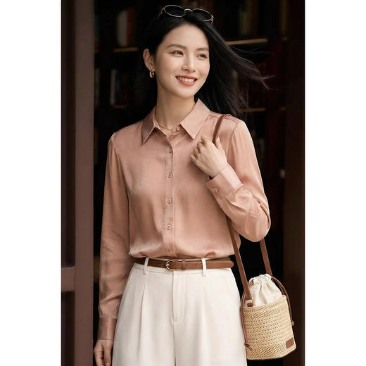 「柔金缎真丝衬衫」会呼吸的桑蚕丝 柔滑亲肤 自带珍珠光泽 远看显贵 近触高级 米思阳2026春季衬衫高级感通勤百搭显瘦翻领长袖女式衬衫1420 商品图2