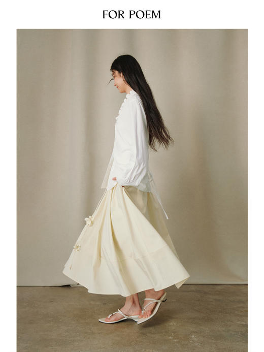 ForPoem 26/SS 原创设计通勤系列简约立体花系带长裙半身裙 商品图3