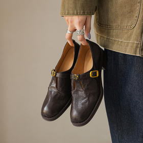 2026新款四季女鞋羊皮花朵复古风小皮鞋黑色舒适低帮浅口单鞋40码