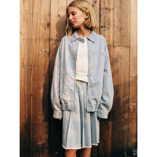 💕春3童装休闲宽松老钱风简约刺绣牛仔夹克长袖外套/百褶半身裙 商品图3