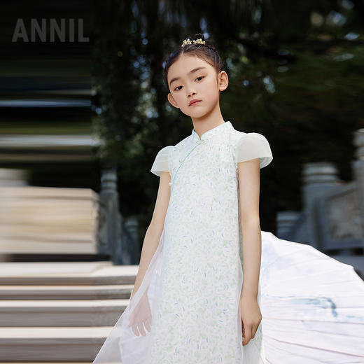 女童国风优雅立领盘扣清爽短袖连衣裙夏季新款安奈儿童装EG623563 商品图0
