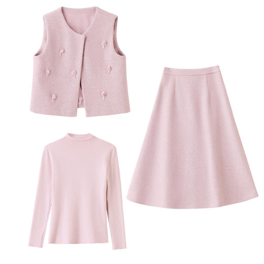 【预售7天】时尚套装2026春季新款小香风马甲+打底衫+半裙三件套裙 XM111 商品图4