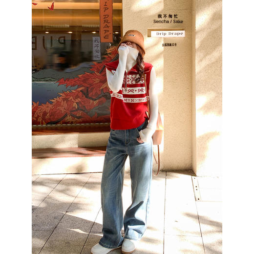 <曾小咸推荐>3.2现货秒杀！微信超特价！韩系红色翻领针织马甲 日常189.99 立减100 秒杀89.99！ 商品图2