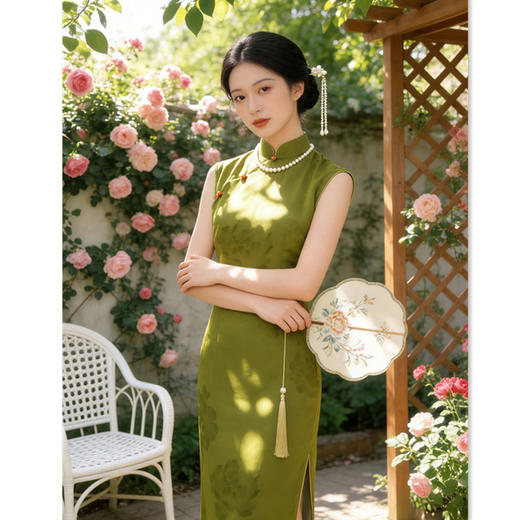 时尚改良新中式年轻少女款，长款无袖港风旗袍GX-362601 商品图0