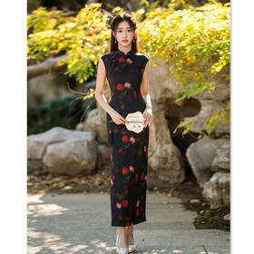 复古中国风长款无袖绫罗缎旗袍，改良新中式日常旗袍裙GX-202608