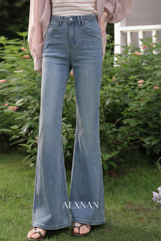 鹿向南「情深缘浅」修身微喇牛仔长裤女春新款时尚百搭紧身休闲裤 商品图5