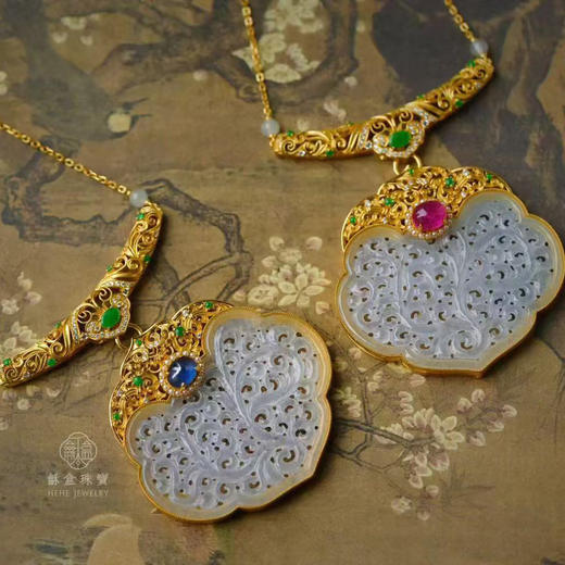 龢盒原创 白冰凝翠 银镶白冰如意大锁三用款 商品图0