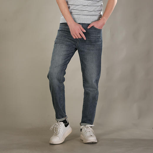 DRONKOO 2026 正常腰表袋右后袋竖长条绣线压胶中厚牛仔长裤 商品图1