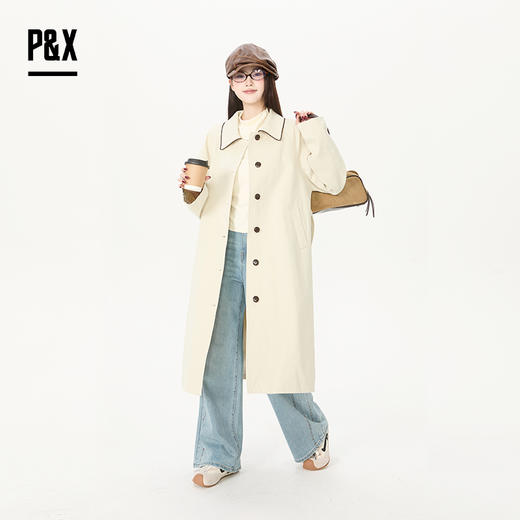 P&X设计师女装2026春季宽松复古花纹长款风衣 826119080 杏色 商品图2