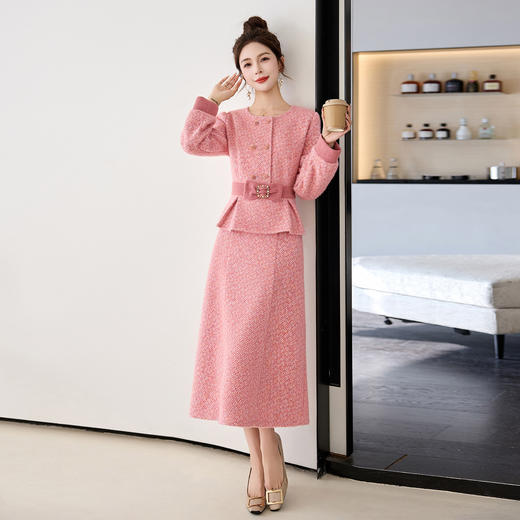 【预售7天】2026春季新款洋气时尚格纹蝴蝶结系带上衣外套半裙两件套裙LB2603 商品图2