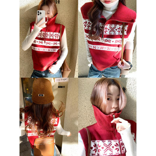 <曾小咸推荐>3.2现货秒杀！微信超特价！韩系红色翻领针织马甲 日常189.99 立减100 秒杀89.99！ 商品图4