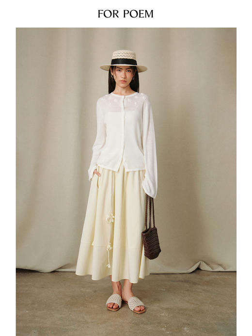 ForPoem 26/SS 原创设计通勤系列简约立体花系带长裙半身裙 商品图2