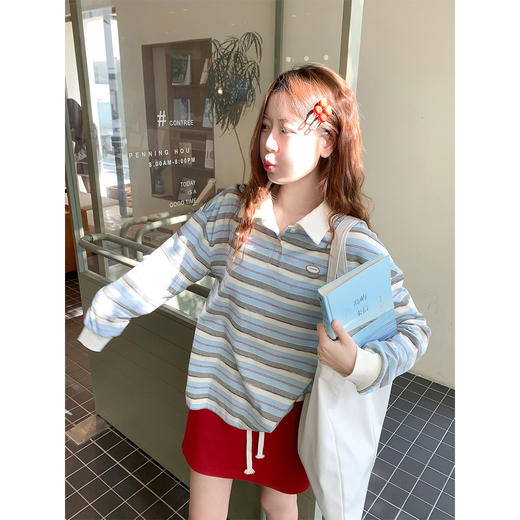 【129元任选2件】现货！韩系条纹长袖polo衫 商品图0