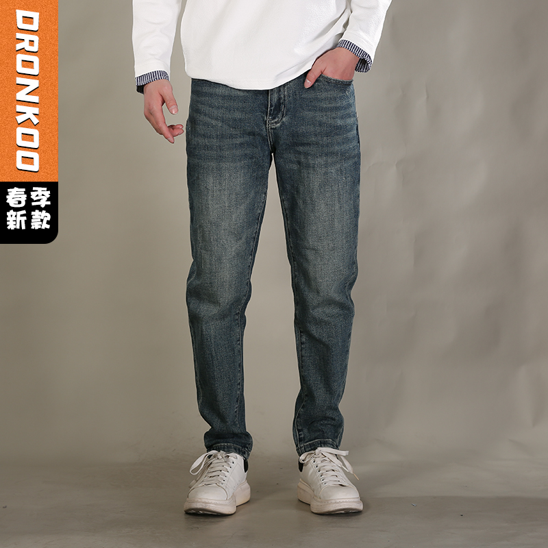 DRONKOO 2026 织带腰带表袋右后袋蓝标加绣线中厚牛仔长裤