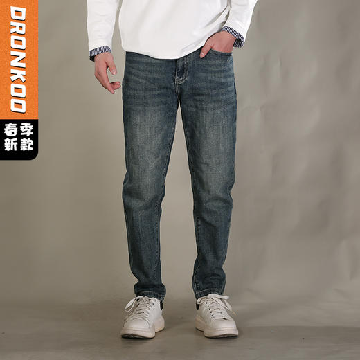 DRONKOO 2026 织带腰带表袋右后袋蓝标加绣线中厚牛仔长裤 商品图0