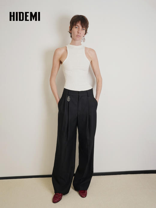 HIDEMI 绵羊毛经典立裁褶裥显瘦阔腿西裤长裤 商品图3