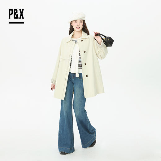 P&X设计师女装2026春季法式简约复古中长款风衣 826119081 杏色 商品图1