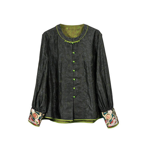 ³【南宋香云纱圆领盘扣气质刺绣外套】可双面穿  25061 XN03-SD-NSSF 商品图1