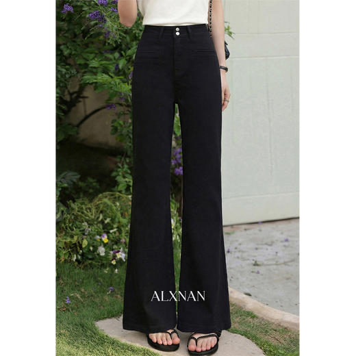 鹿向南「墨画四季」黑色微喇牛仔裤女春季新款小个子百搭高腰长裤 商品图4